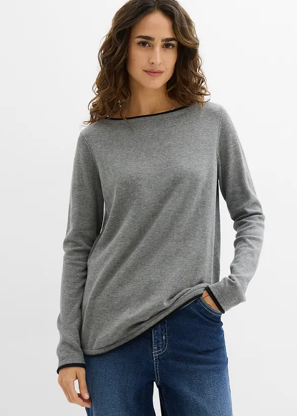 Pull en fine maille de coton m&eacute;lang&eacute;, bonprix