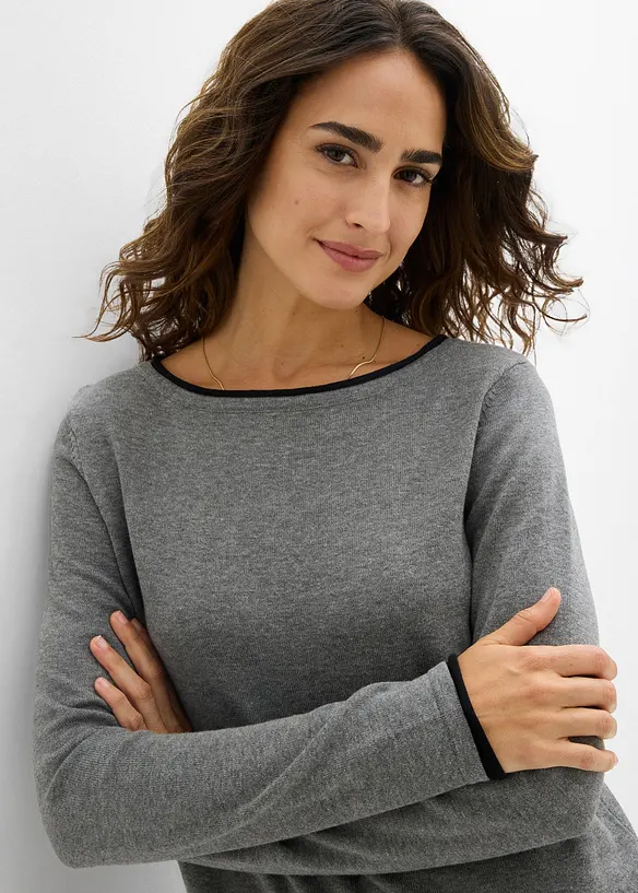 Pull en fine maille de coton m&eacute;lang&eacute;, bonprix