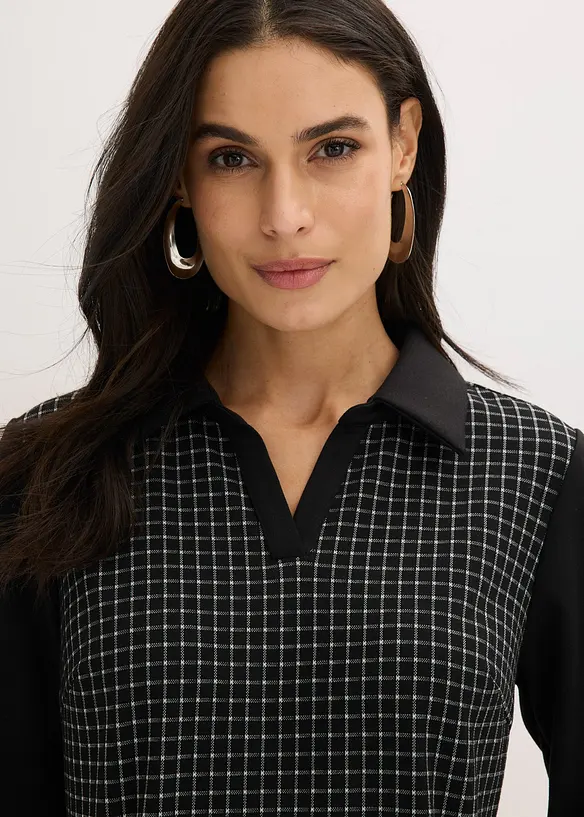 Robe en jacquard &agrave; col contrastant, bonprix