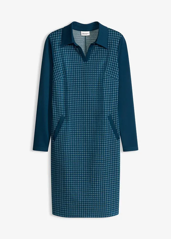 Robe en jacquard &agrave; col contrastant, bonprix