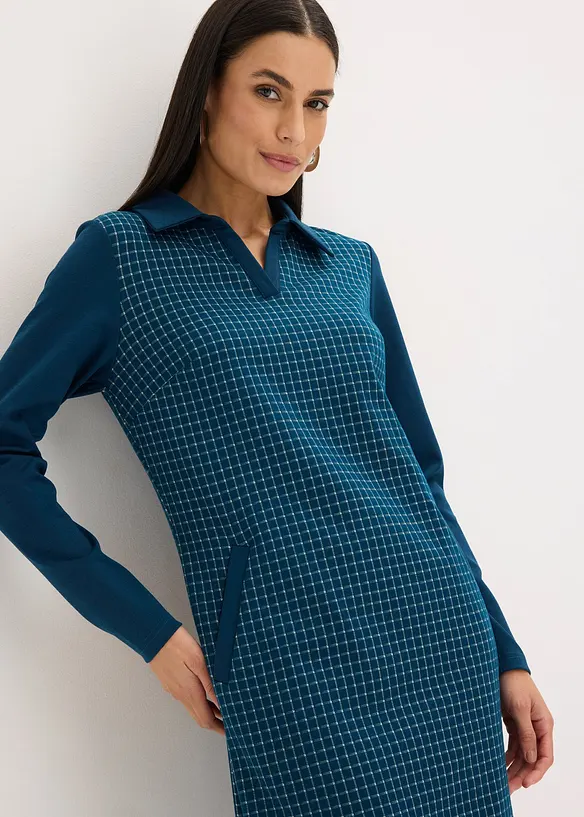 Robe en jacquard &agrave; col contrastant, bonprix