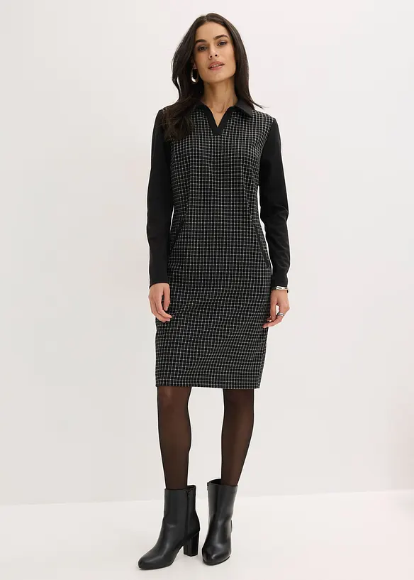 Robe en jacquard &agrave; col contrastant, bonprix