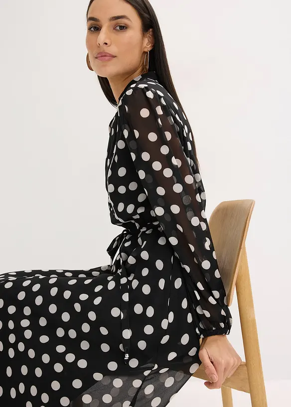 Robe en mousseline &agrave; passepoils contrastants, bonprix