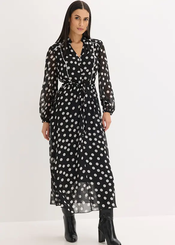 Robe en mousseline &agrave; passepoils contrastants, bonprix