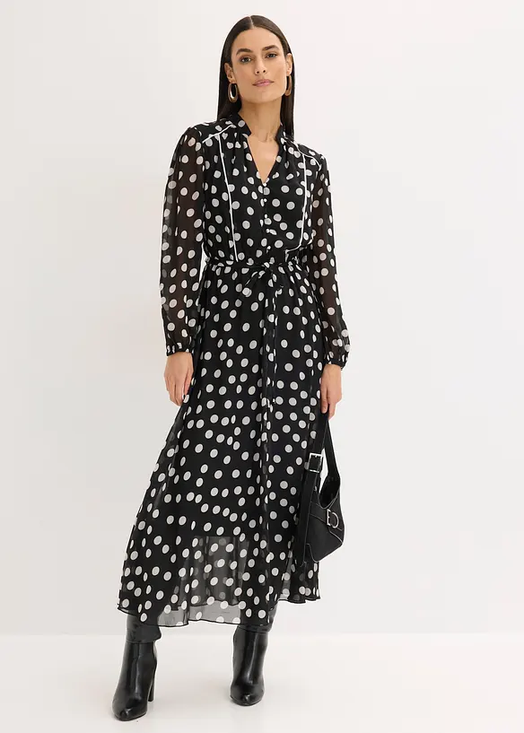 Robe en mousseline &agrave; passepoils contrastants, bonprix