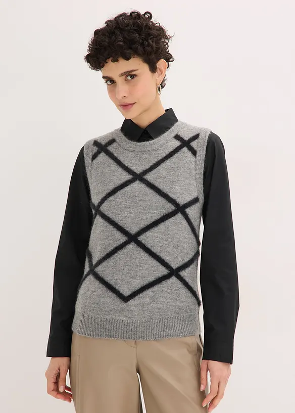 Pull sans manches &agrave; motif en maille poilue, bonprix