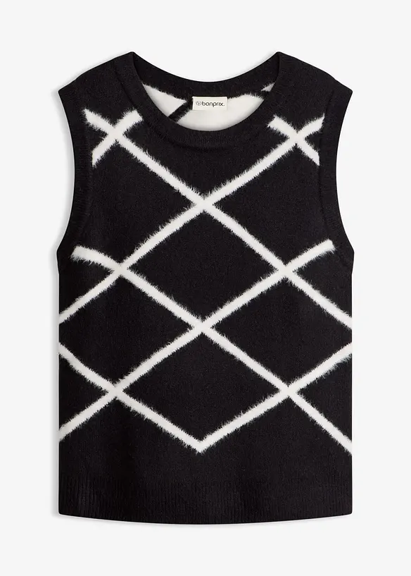 Pull sans manches &agrave; motif en maille poilue, bonprix