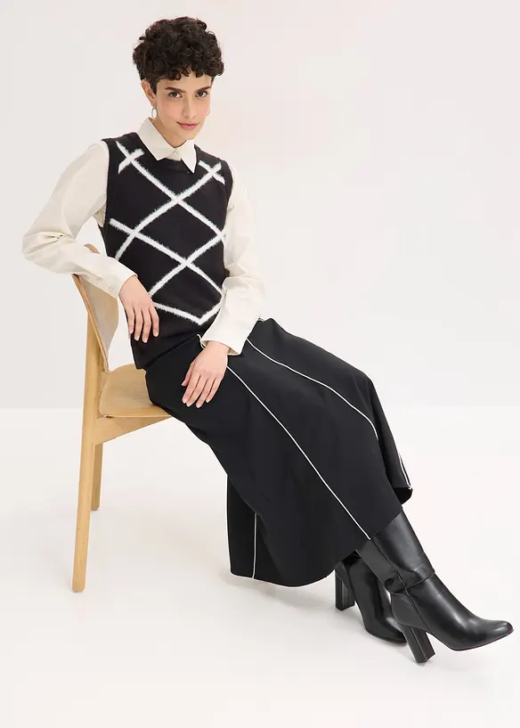 Pull sans manches &agrave; motif en maille poilue, bonprix