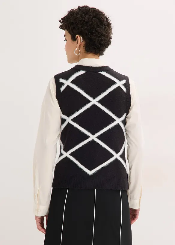 Pull sans manches &agrave; motif en maille poilue, bonprix