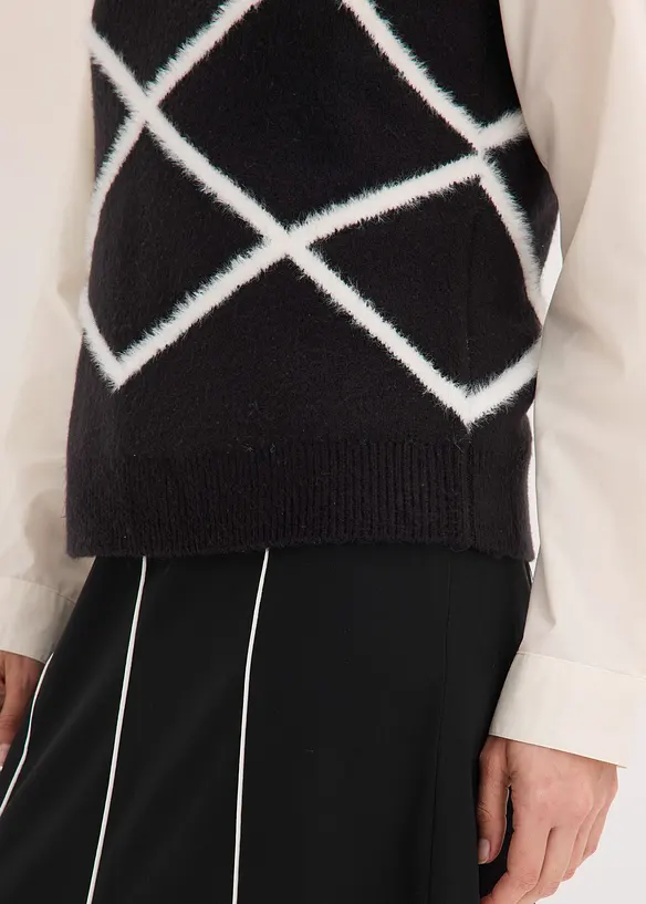 Pull sans manches &agrave; motif en maille poilue, bonprix