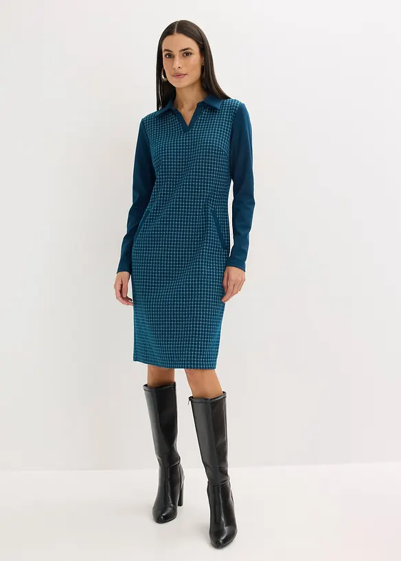 Robe en jacquard &agrave; col contrastant, bonprix