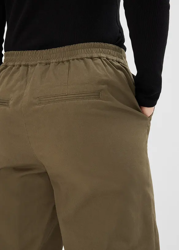 Pantalon &agrave; enfiler en coton &eacute;lastiqu&eacute;, bonprix