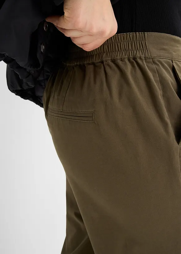 Pantalon &agrave; enfiler en coton &eacute;lastiqu&eacute;, bonprix