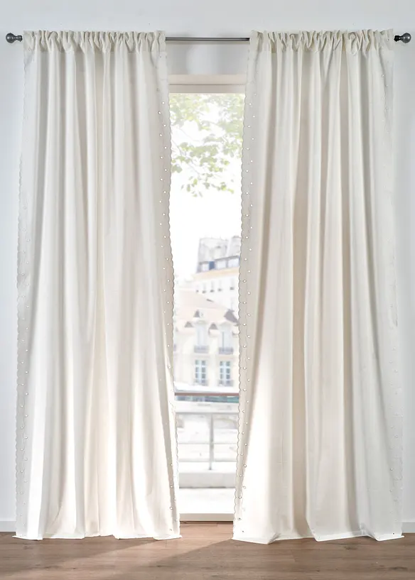 Rideau en coton &agrave; bordures brod&eacute;es (1&nbsp;pce), bonprix