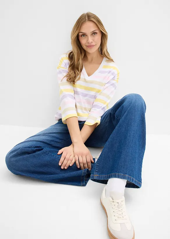 T-shirt en coton flamm&eacute;, manches 3/4, bonprix