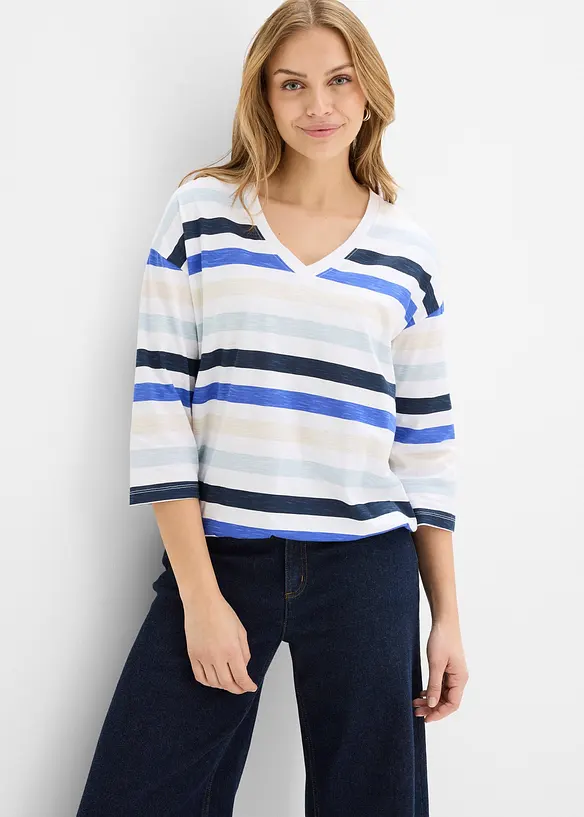 T-shirt en coton flamm&eacute;, manches 3/4, bonprix