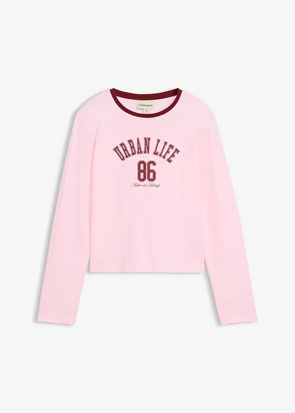 T-shirt manches longues court en coton extensible, bonprix