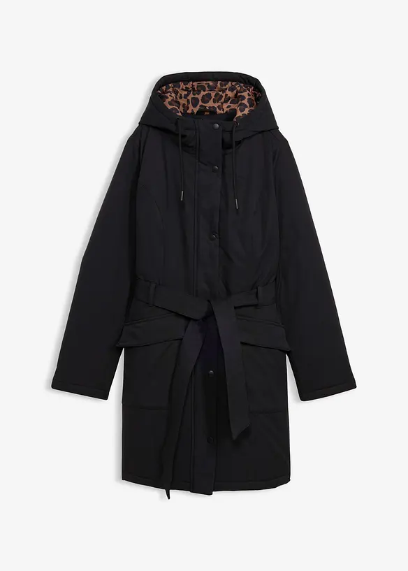 Manteau court d&eacute;perlant avec ceinture et doublure l&eacute;opard, bonprix