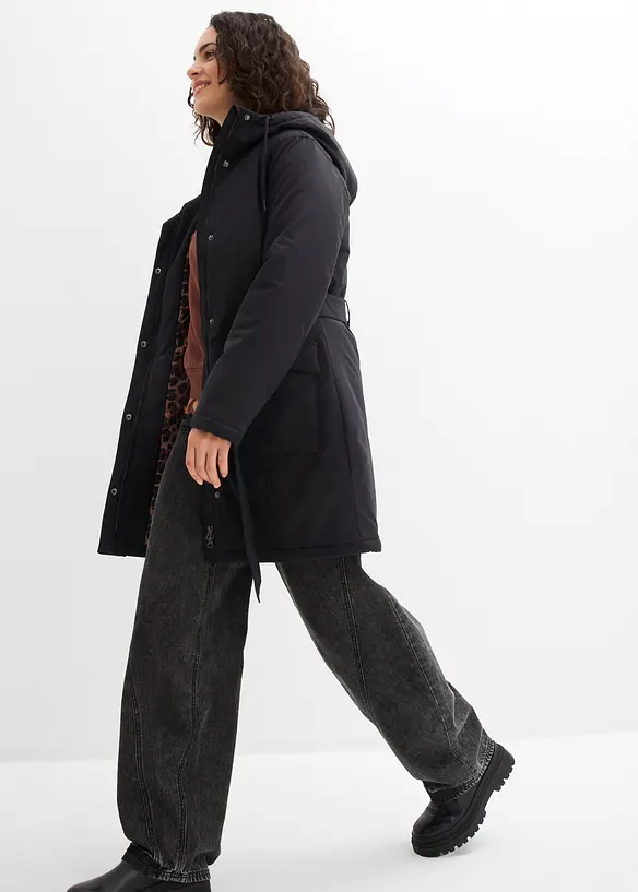 Manteau court d&eacute;perlant avec ceinture et doublure l&eacute;opard, bonprix