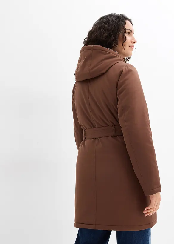 Manteau court d&eacute;perlant avec ceinture et doublure l&eacute;opard, bonprix
