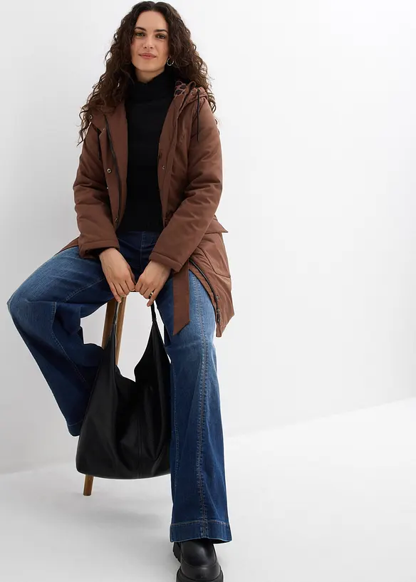 Manteau court d&eacute;perlant avec ceinture et doublure l&eacute;opard, bonprix