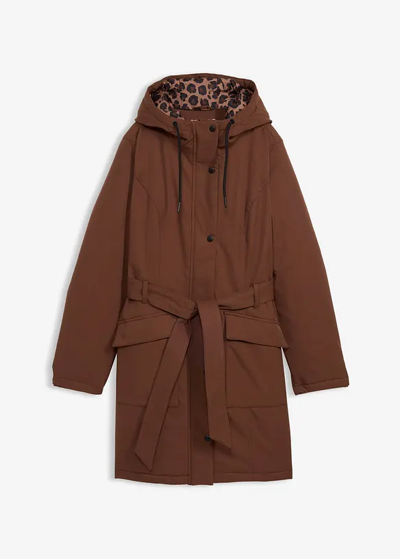 Manteau court d&eacute;perlant avec ceinture et doublure l&eacute;opard, bonprix