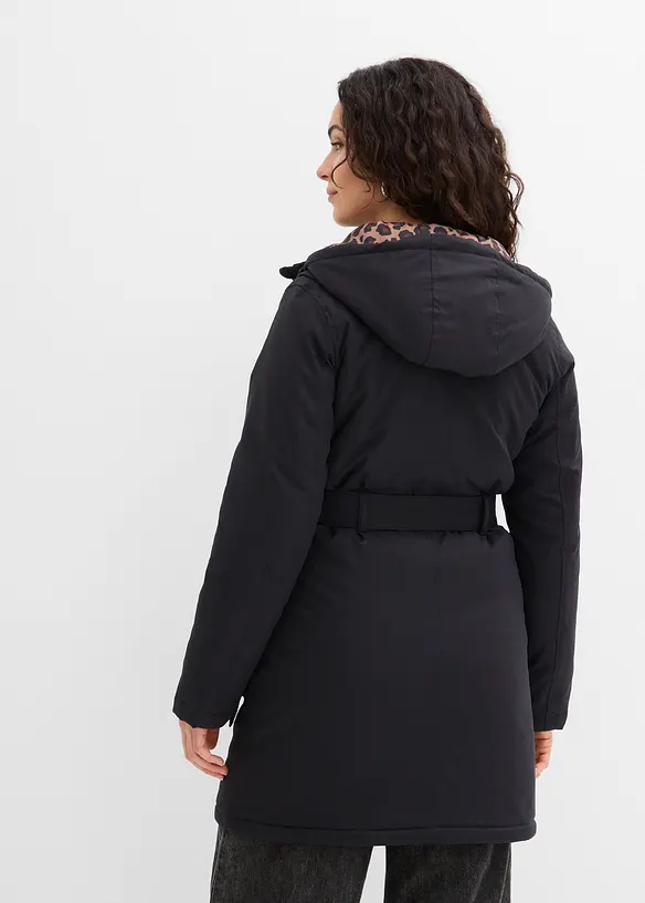Manteau court d&eacute;perlant avec ceinture et doublure l&eacute;opard, bonprix
