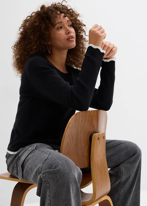 T-shirt en maille &agrave; base contrastante, bonprix