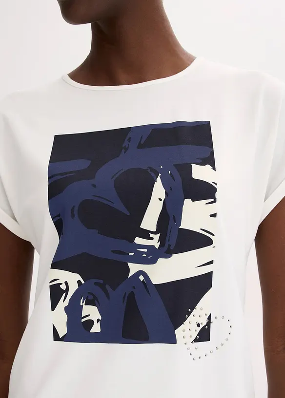 T-shirt en viscose m&eacute;lang&eacute;e &agrave; strass, bonprix