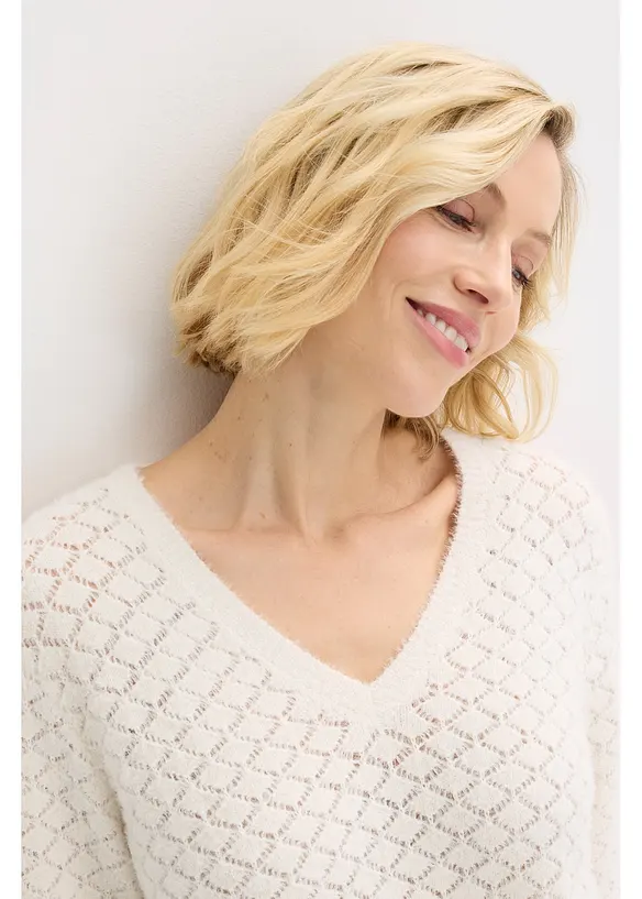 Pull ajour&eacute; avec fil peluche, bonprix