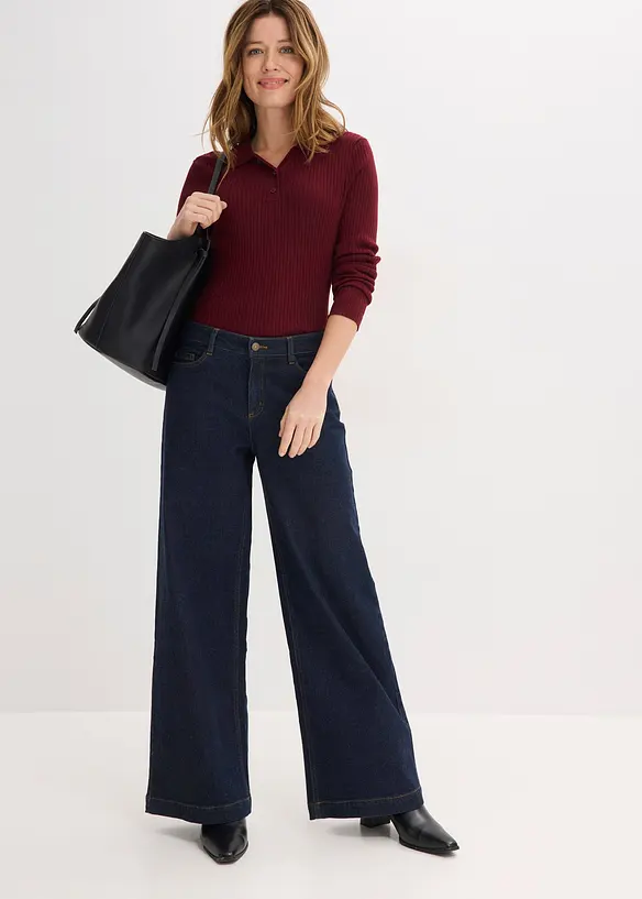 Polo en maille c&ocirc;tel&eacute;e, viscose majoritaire, bonprix