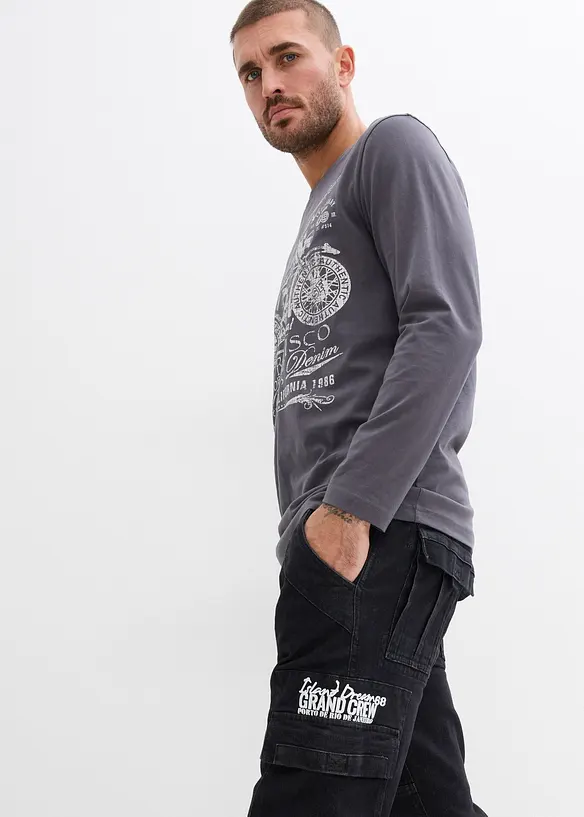 Jean cargo extensible loose taille &eacute;lastiqu&eacute;e, droit, bonprix