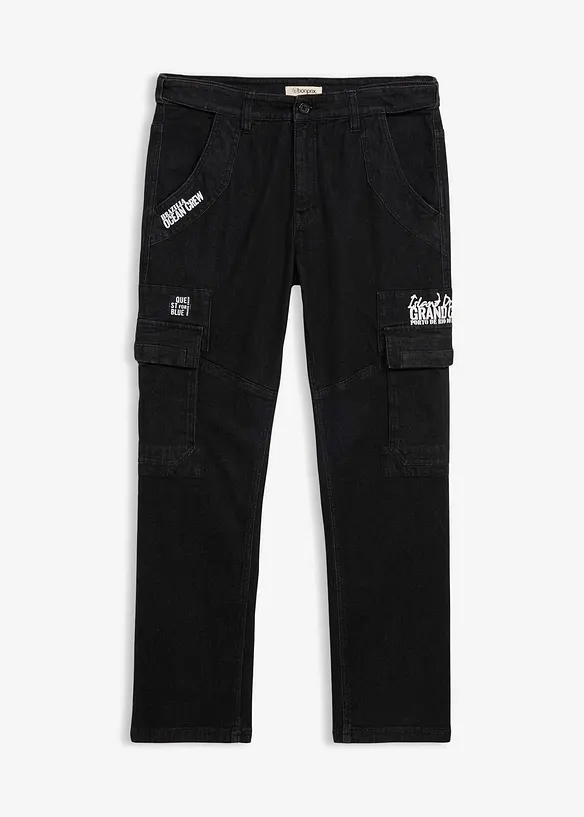 Jean cargo extensible loose taille &eacute;lastiqu&eacute;e, droit, bonprix