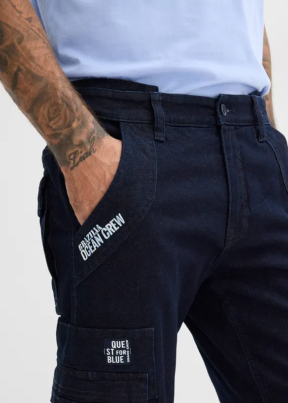 Jean cargo extensible loose taille &eacute;lastiqu&eacute;e, droit, bonprix