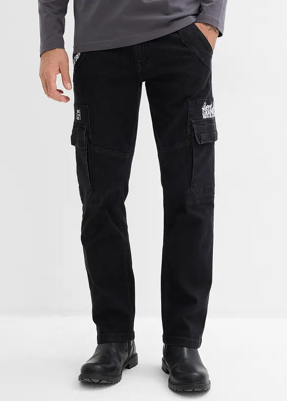 Jean cargo extensible loose taille &eacute;lastiqu&eacute;e, droit, bonprix
