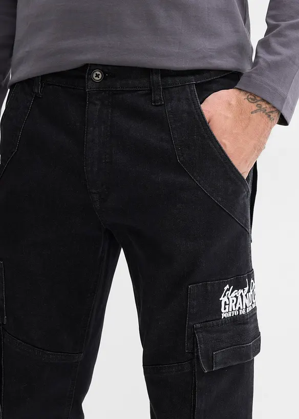 Jean cargo extensible loose taille &eacute;lastiqu&eacute;e, droit, bonprix