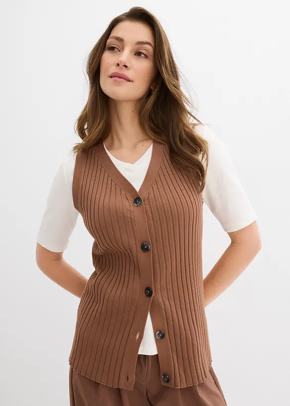 Gilet sans manches en maille c&ocirc;tel&eacute;e, bonprix