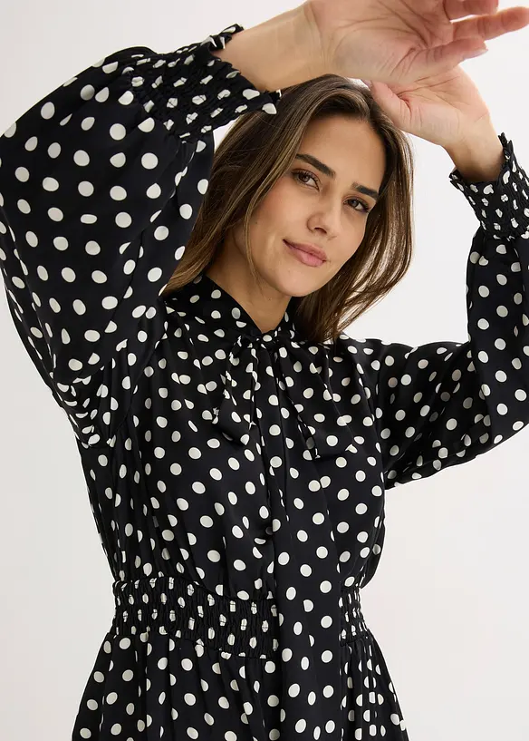 Robe &agrave; col lavalli&egrave;re en satin fluide, bonprix