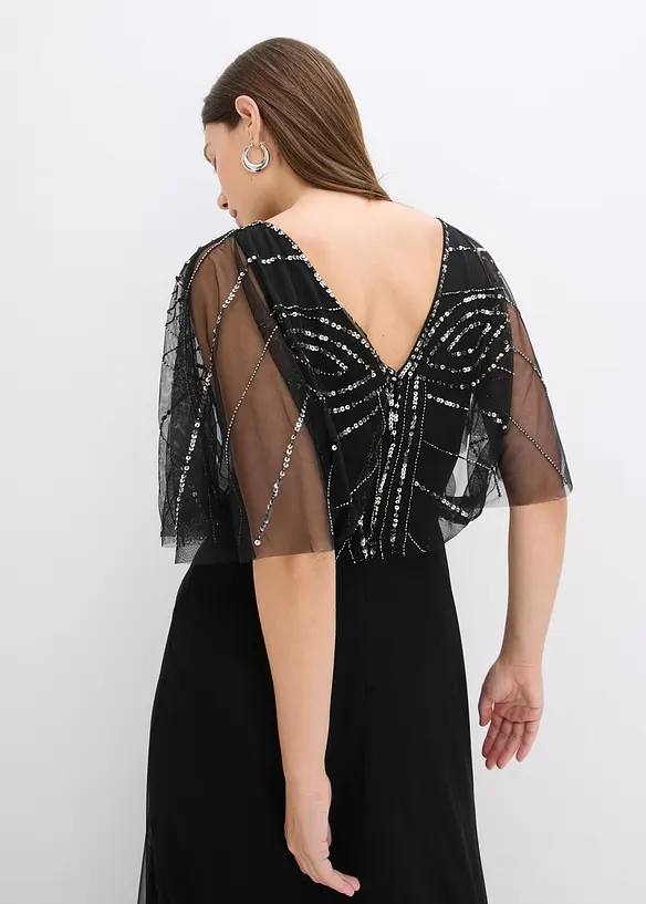 Robe longue en tulle fin avec sequins brod&eacute;s, bonprix