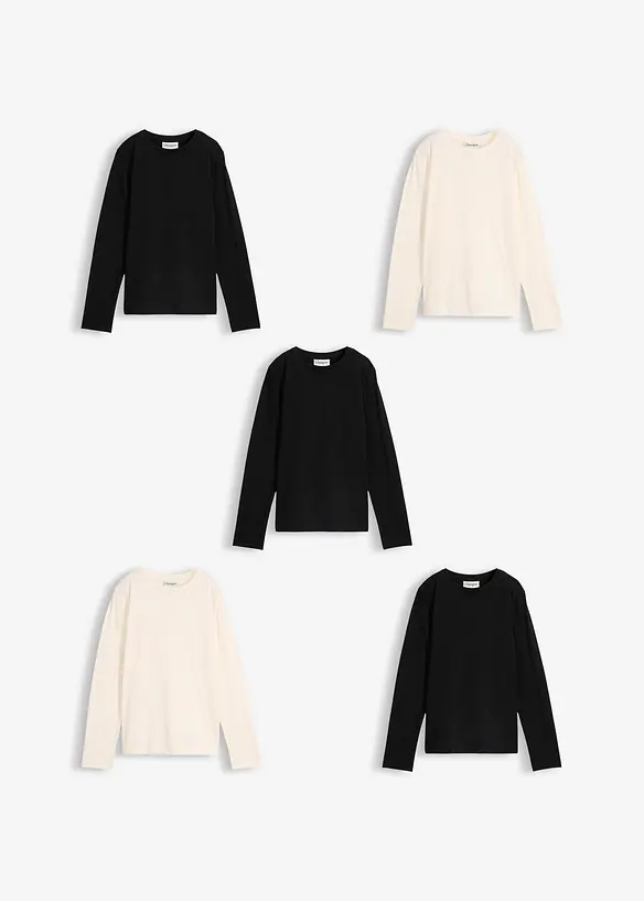 Lot de 5 T-shirts manches longues 100% coton, bonprix