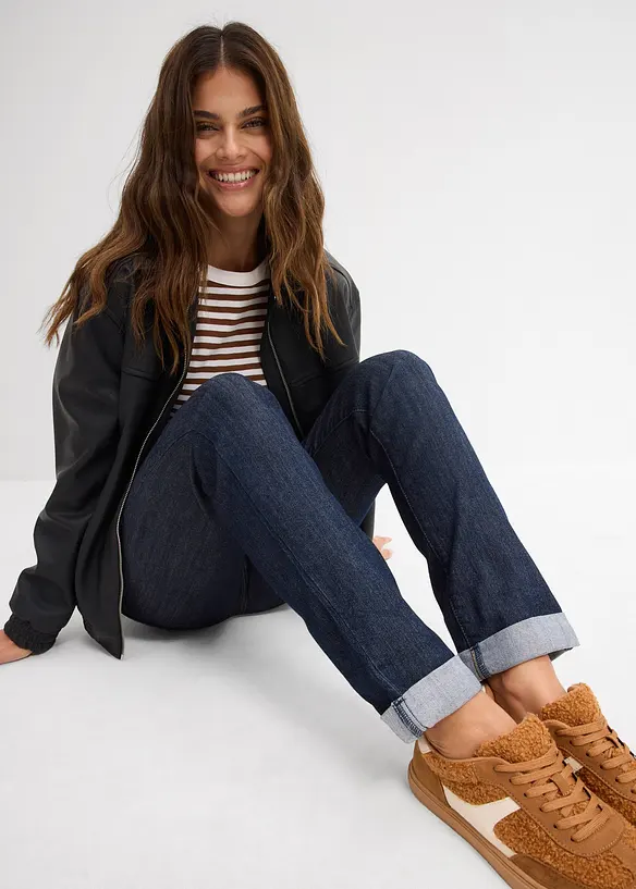 Jean droit taille mi-haute, extensible, bonprix