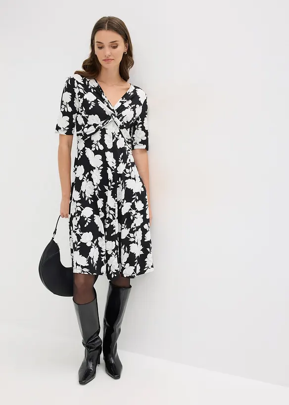 Robe en jersey imprim&eacute; avec drap&eacute;, bonprix