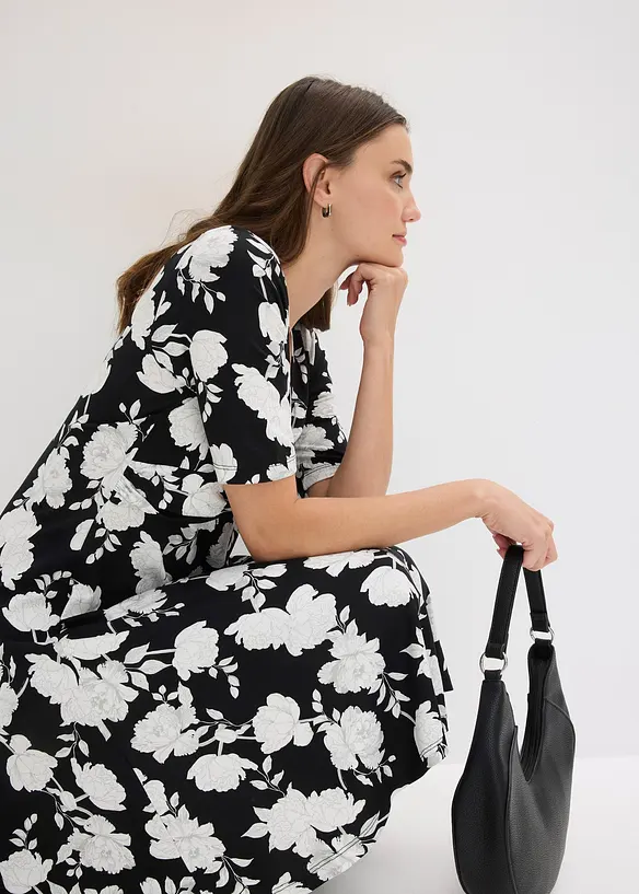 Robe en jersey imprim&eacute; avec drap&eacute;, bonprix