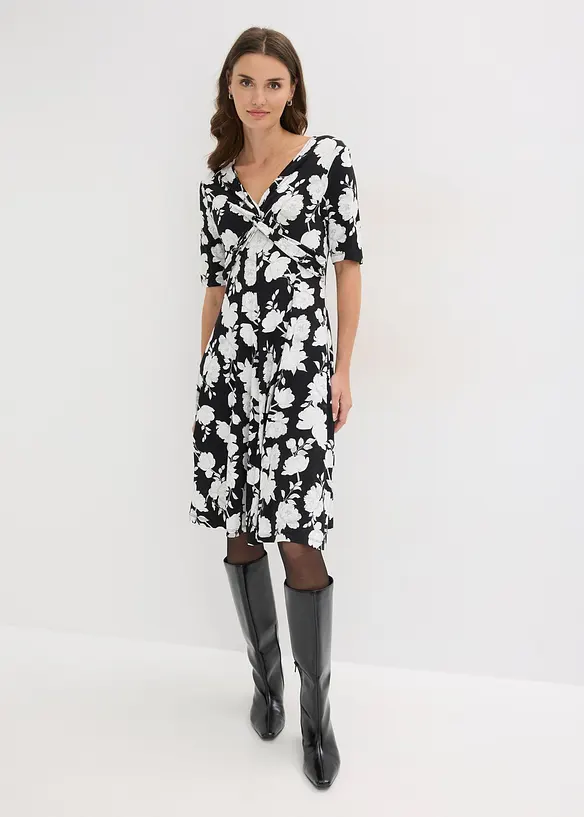 Robe en jersey imprim&eacute; avec drap&eacute;, bonprix
