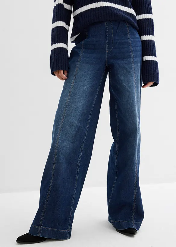 Jean large taille haute &eacute;lastiqu&eacute;e, long, bonprix