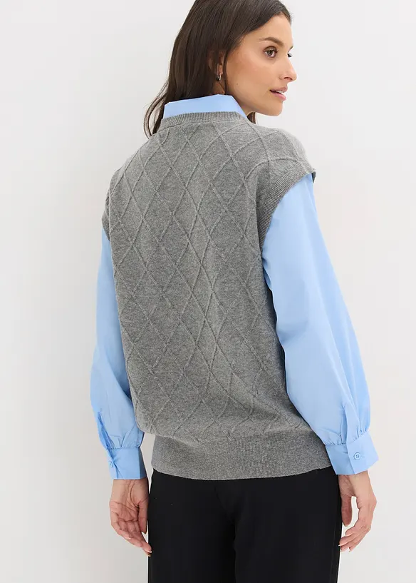 Pull sans manches &agrave; empi&egrave;cement chemisier en coton, bonprix