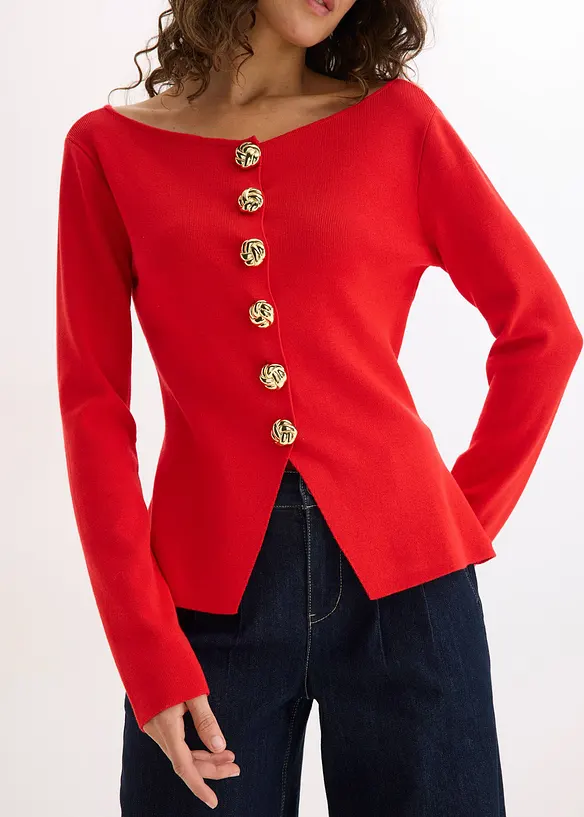 Gilet p&eacute;plum en maille &agrave; boutons d&eacute;coratifs, bonprix