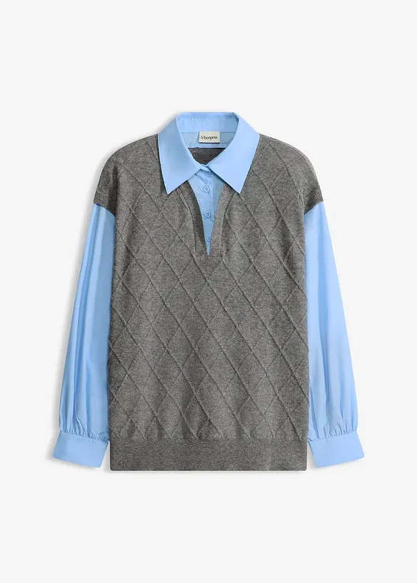 Pull sans manches &agrave; empi&egrave;cement chemisier en coton, bonprix