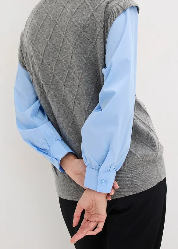 Pull sans manches &agrave; empi&egrave;cement chemisier en coton, bonprix