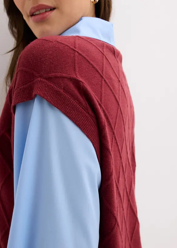 Pull sans manches &agrave; empi&egrave;cement chemisier en coton, bonprix